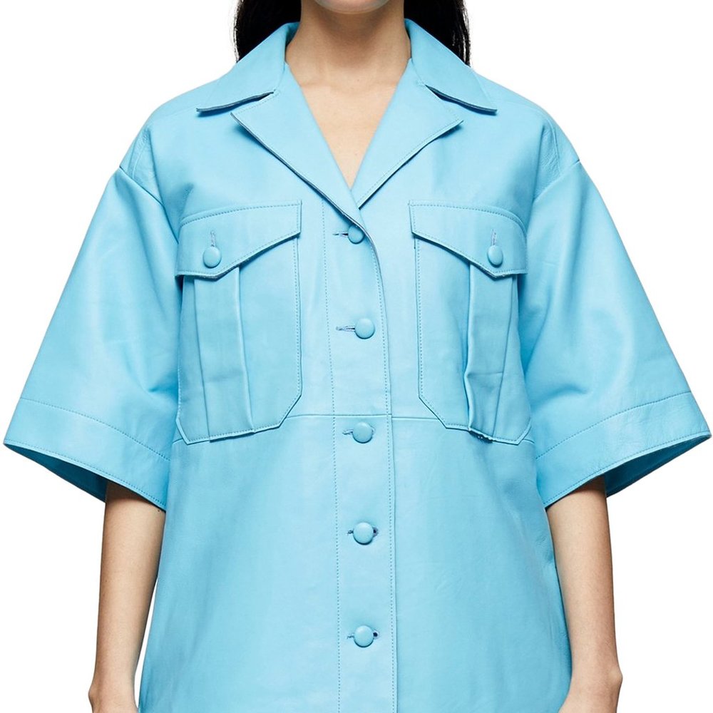 TOPSHOP BOUTIQUE SHEEP Leather Shirt JACKET BLUE